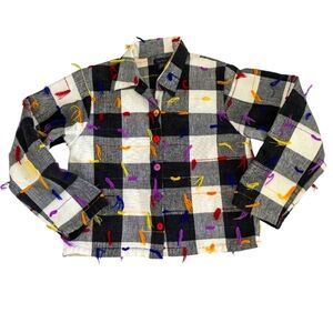 Lifestyle‎ Checkered Jacket Black White Colorful 3D Tassels Statement XL